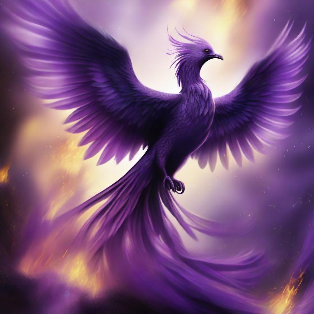 The image features a majestic purple phoenix rising from its ashes, symbolizing rebirth and renewal