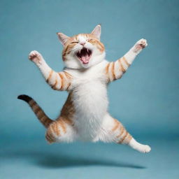 A whimsical image of a happy cat dancing joyfully