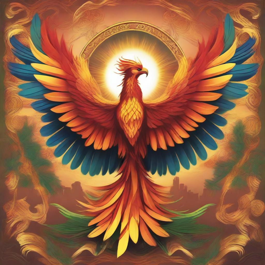 The image features a majestic phoenix rising from its ashes, symbolizing the rebirth of the Roman Empire