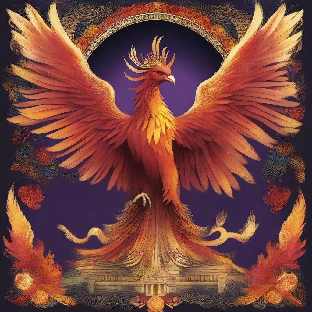 The image features a majestic phoenix rising from its ashes, symbolizing the rebirth of the Roman Empire