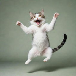 A whimsical image of a happy cat dancing joyfully