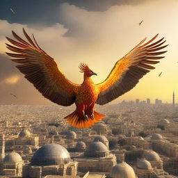 The image features a majestic phoenix soaring above the Eastern Orthodox city of Constantinople