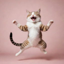 A whimsical image of a happy cat dancing joyfully