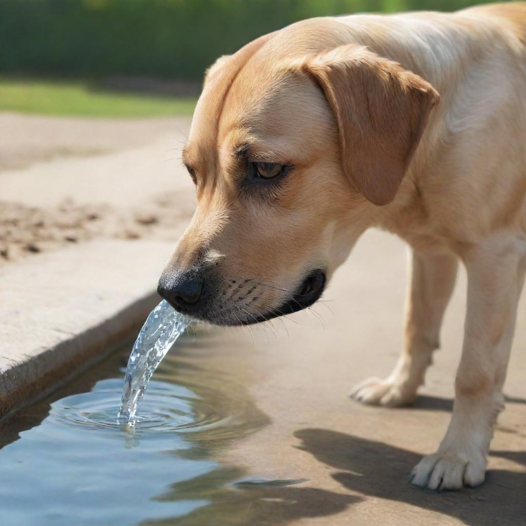 A realistic image of a dog quenching its thirst by drinking clean, refreshing water