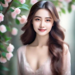 A beautiful girl with long hair, looking serene and elegant