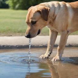 A realistic image of a dog quenching its thirst by drinking clean, refreshing water