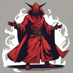 A Dungeons & Dragons style red barbed devil shadow monk with a Mexican mustache