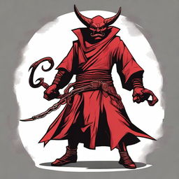 A Dungeons & Dragons style red barbed devil shadow monk with a Mexican mustache