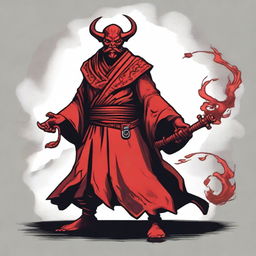 A Dungeons & Dragons style red barbed devil shadow monk with a Mexican mustache