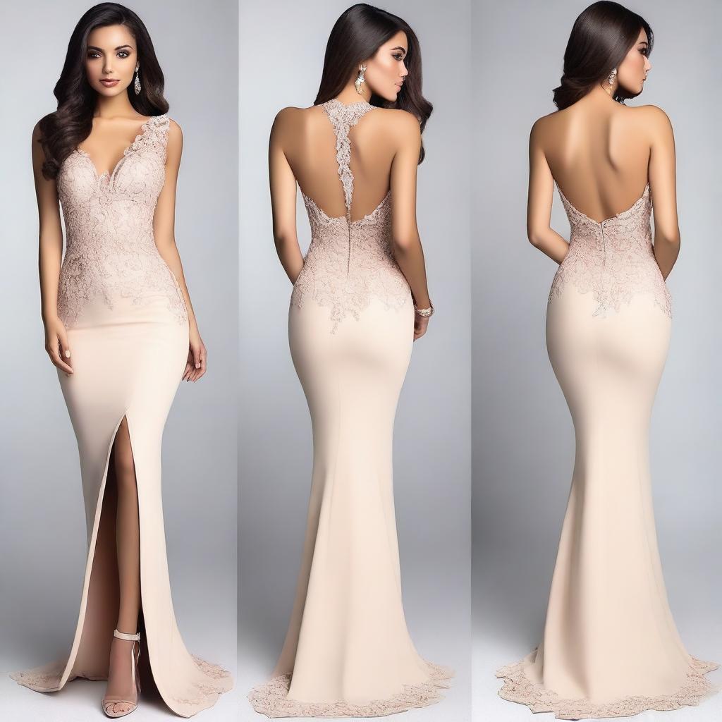 A beautiful and elegant dress designed to be sexy and alluring, with intricate details and a form-fitting silhouette