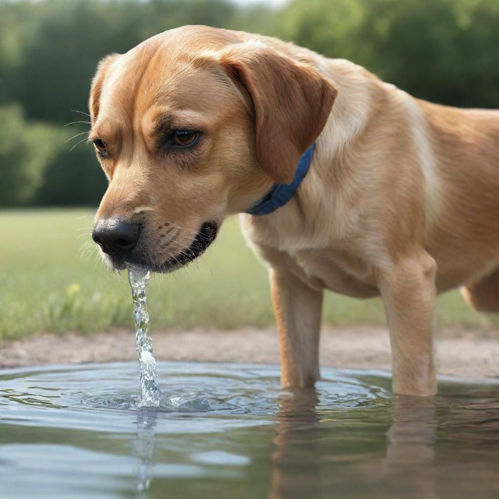 A realistic image of a dog quenching its thirst by drinking clean, refreshing water