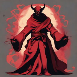 A red barbed devil shadow monk with a Mexican mustache