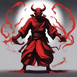 A red barbed devil shadow monk with a Mexican mustache