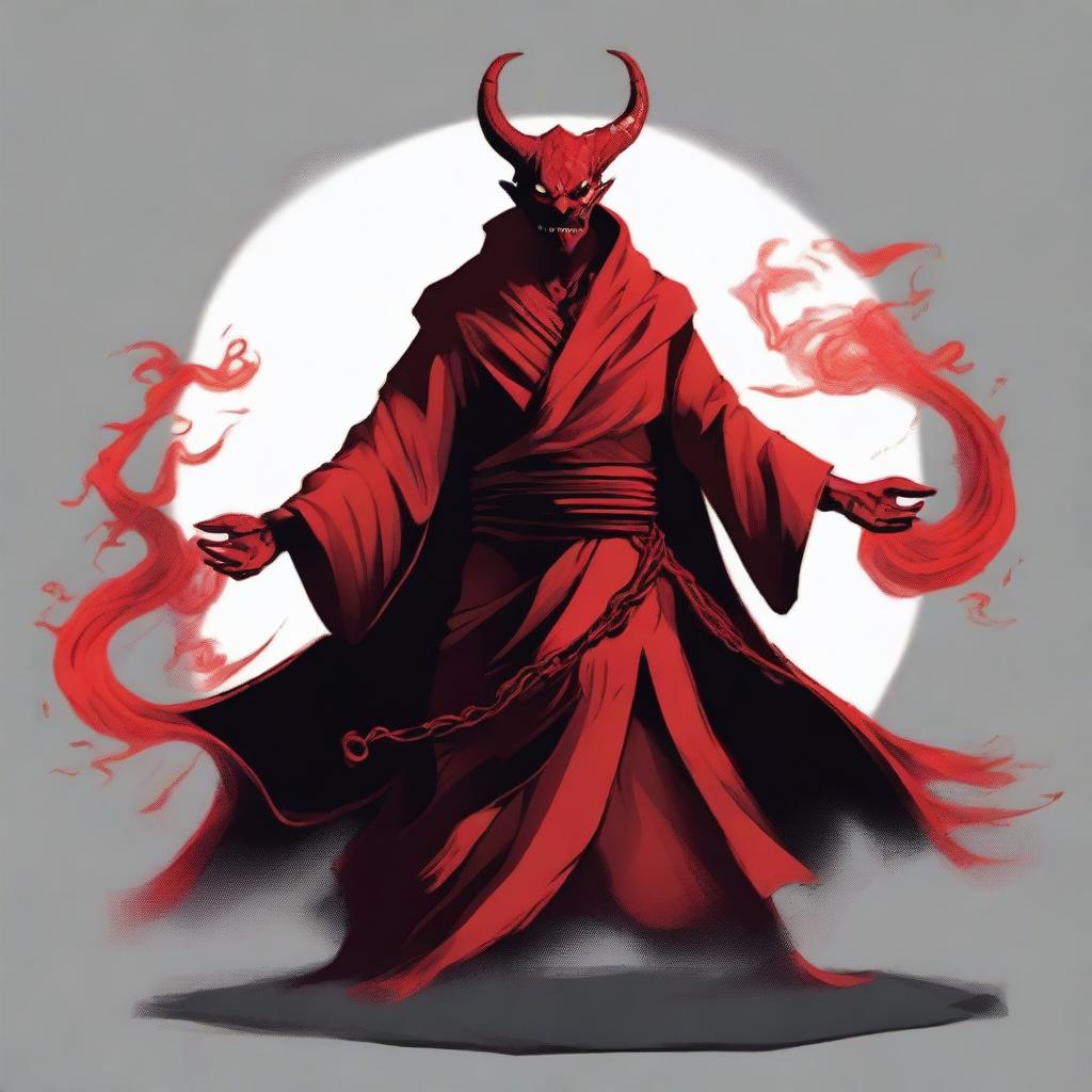 A red barbed devil shadow monk with a Mexican mustache