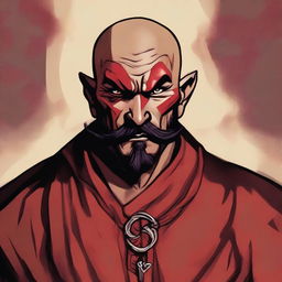 A detailed portrait of a Dungeons & Dragons Way of Shadows monk with red barbed devil features and a cool Mexican mustache