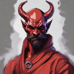 Create a detailed portrait of a Dungeons & Dragons Way of Shadows monk with the appearance of a red barbed devil