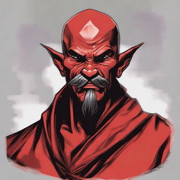 Create a detailed portrait of a Dungeons & Dragons Way of Shadows monk with the appearance of a red barbed devil