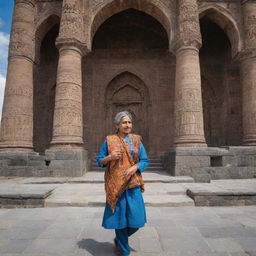 A detailed image of an Indian person exploring Armenia's culture, visiting landmarks, and participating in local traditions.