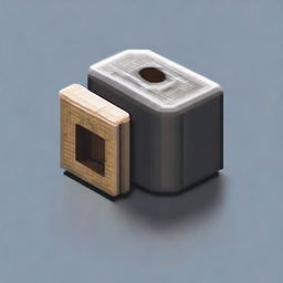 Create an image of a pixelated cylindrical lock cut in half and viewed from the side, clearly showing the pins inside it