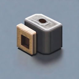 Create an image of a pixelated cylindrical lock cut in half and viewed from the side, clearly showing the pins inside it