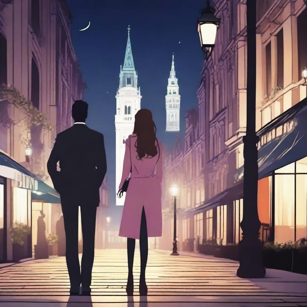 Create an image featuring the most beautiful and slender characters in a stunning city setting at night