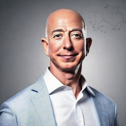 Create an image of Jeff Bezos with a backdrop that visually represents the concepts of a job, a career, and a calling