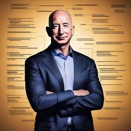 Create an image of Jeff Bezos with a backdrop that visually represents the concepts of a job, a career, and a calling