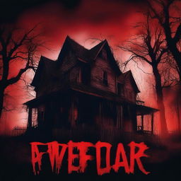 A terrifying horror movie poster featuring a dark, haunted house with eerie shadows and ghostly figures