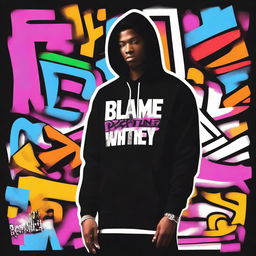 A stylish hip hop themed black hoodie featuring the exact text 'Blame Whitey' in white across the front