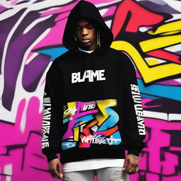 A stylish hip hop themed black hoodie featuring the exact text 'Blame Whitey' in white across the front