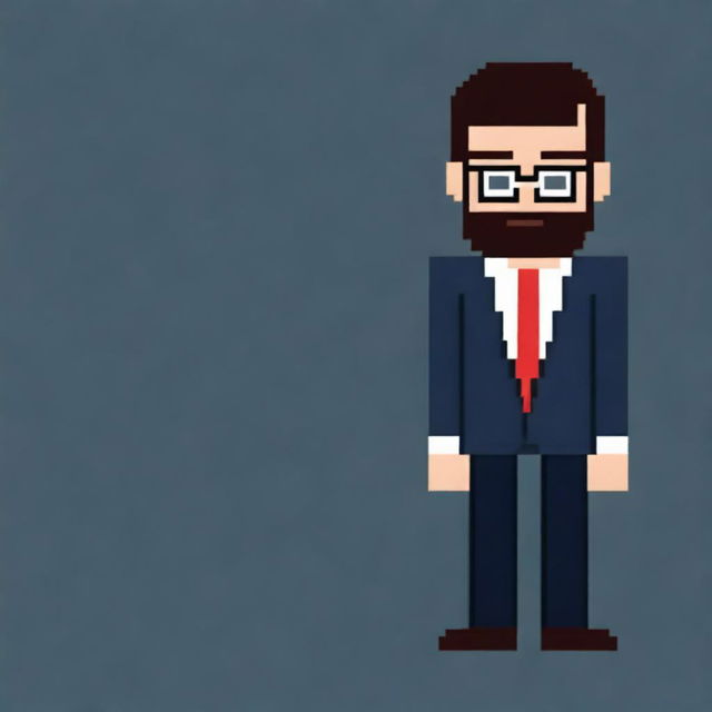 Create a 64-bit pixel art image of a man based on the provided reference image