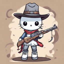 Create an image of Hello Kitty as a gunslinger ghost