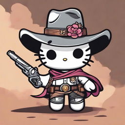 Create an image of Hello Kitty as a gunslinger ghost