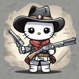 Create an image of Hello Kitty as a gunslinger ghost