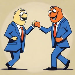 Two companies represented as anthropomorphic characters engaged in a playful, non-violent fight