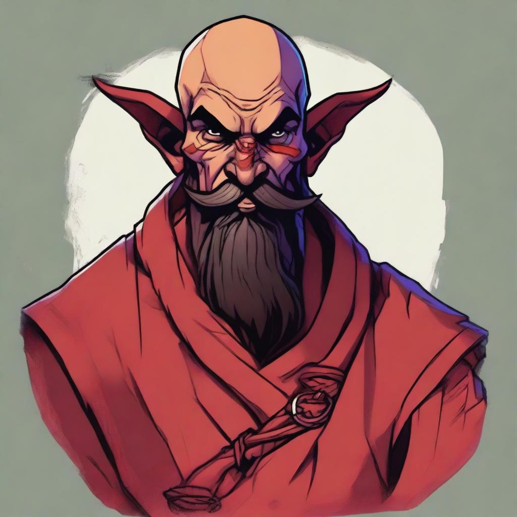 A detailed portrait of a Dungeons & Dragons Way of Shadows Monk with the appearance of a red barbed devil