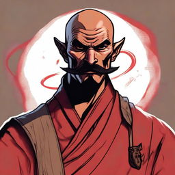 A detailed portrait of a Dungeons & Dragons Way of Shadows Monk with the appearance of a red barbed devil