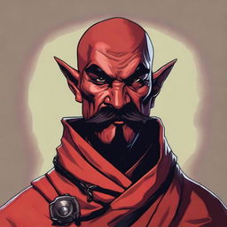 A detailed portrait of a Dungeons & Dragons Way of Shadows Monk with the appearance of a red barbed devil