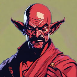 A detailed portrait of a Dungeons & Dragons Way of Shadows Monk with the appearance of a red barbed devil