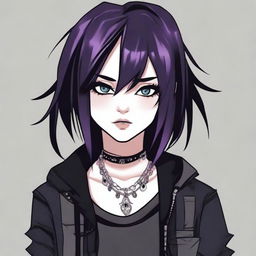 A stylish and attractive emo goth girl with dark makeup, piercings, and edgy clothing