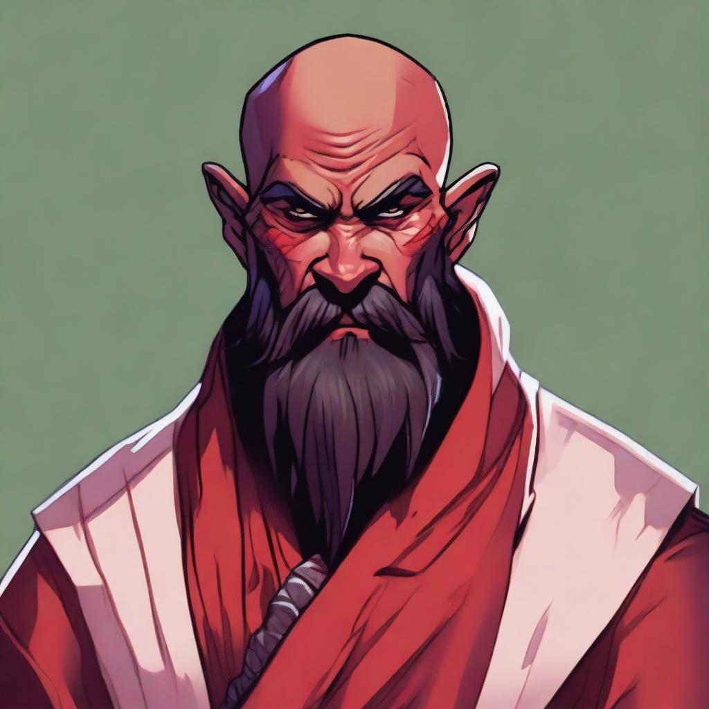 A detailed portrait of a Dungeons & Dragons Way of Shadows Monk with the appearance of a red barbed devil