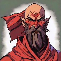 A detailed portrait of a Dungeons & Dragons Way of Shadows Monk with the appearance of a red barbed devil