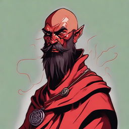 A detailed portrait of a Dungeons & Dragons Way of Shadows Monk with the appearance of a red barbed devil