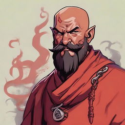 A detailed portrait of a Dungeons & Dragons Way of Shadows Monk with the appearance of a red barbed devil