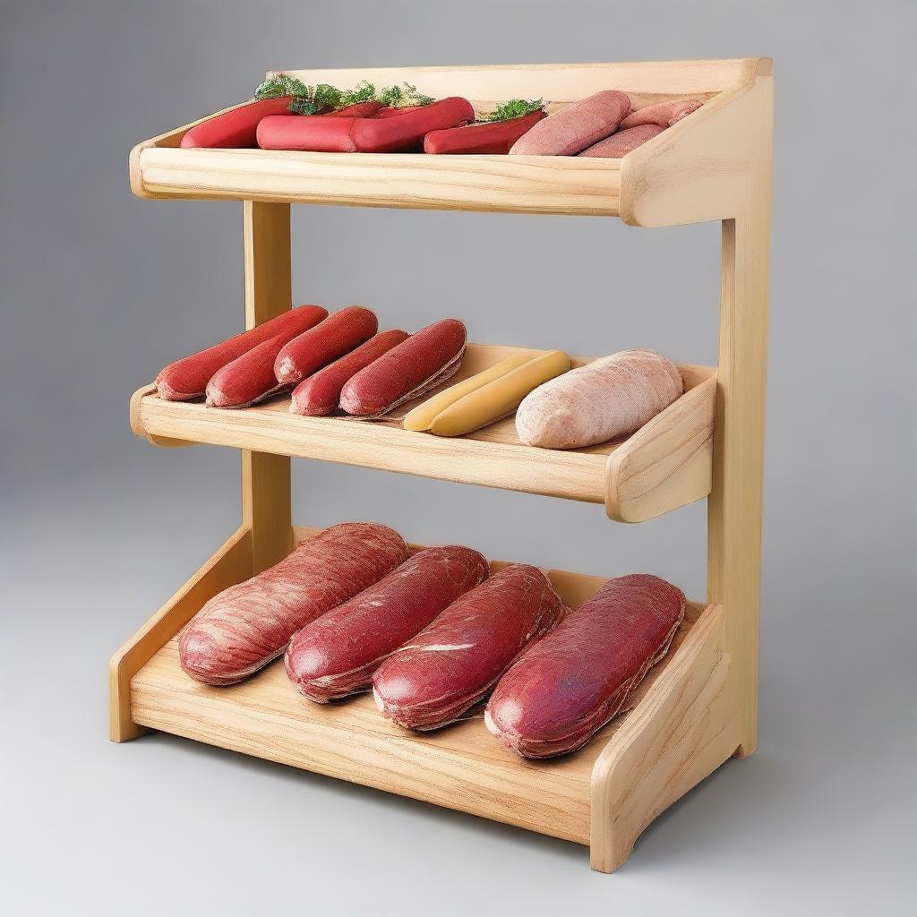 Create a design for a food display shelf specifically for salchipapas