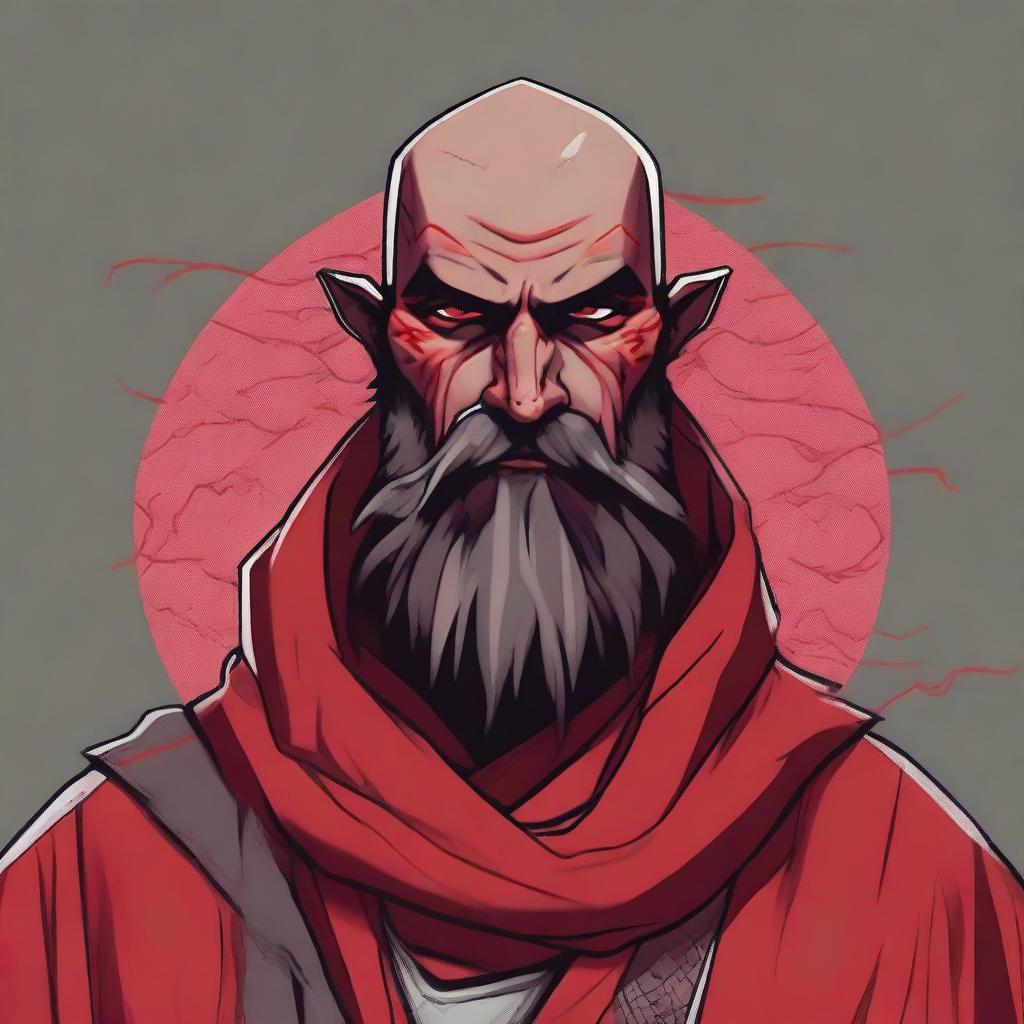 A detailed portrait of a Dungeons & Dragons Way of Shadows Monk with the appearance of a red barbed devil