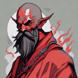 A detailed portrait of a Dungeons & Dragons Way of Shadows Monk with the appearance of a red barbed devil