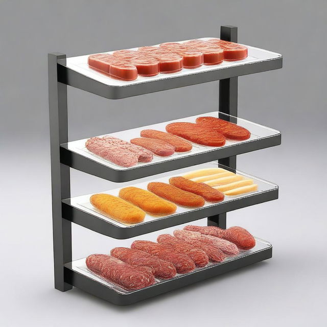 Design a food display shelf specifically for salchipapas