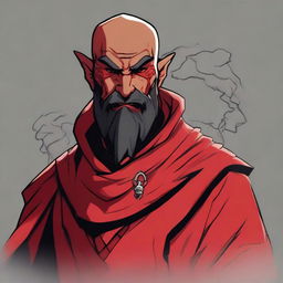 A detailed portrait of a Dungeons & Dragons Way of Shadows Monk with the appearance of a red barbed devil