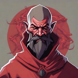 A detailed portrait of a Dungeons & Dragons Way of Shadows Monk with the appearance of a red barbed devil